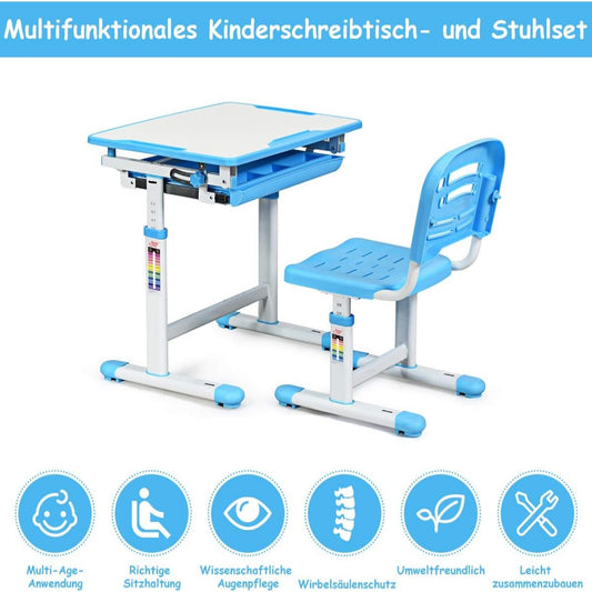 Tiltable children's desk, youth desk, blue