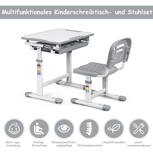 Tiltable children's desk, youth desk, grey