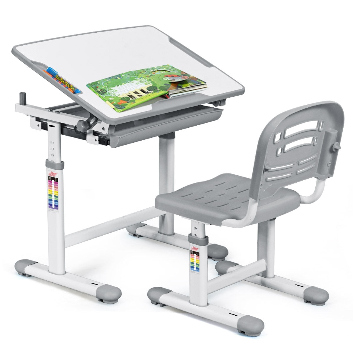 Tiltable children's desk, youth desk, grey
