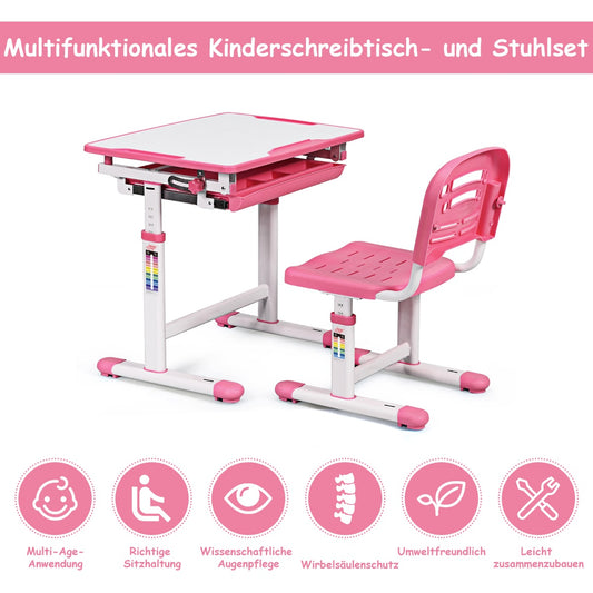 Tiltable children's desk, youth desk, pink