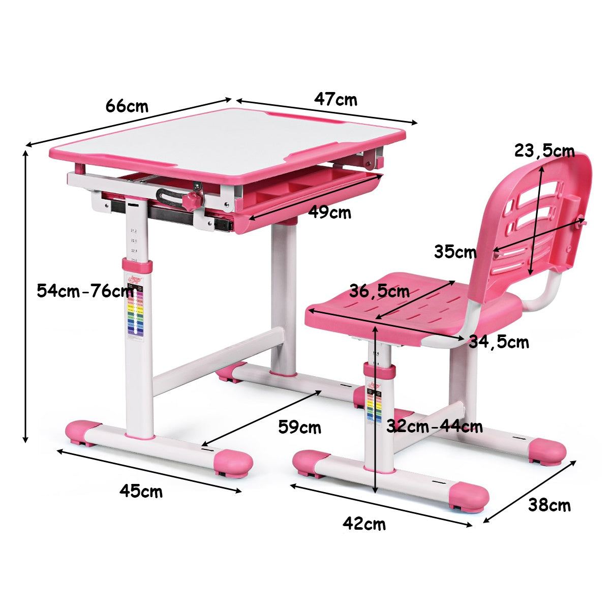 Tiltable children's desk, youth desk, pink