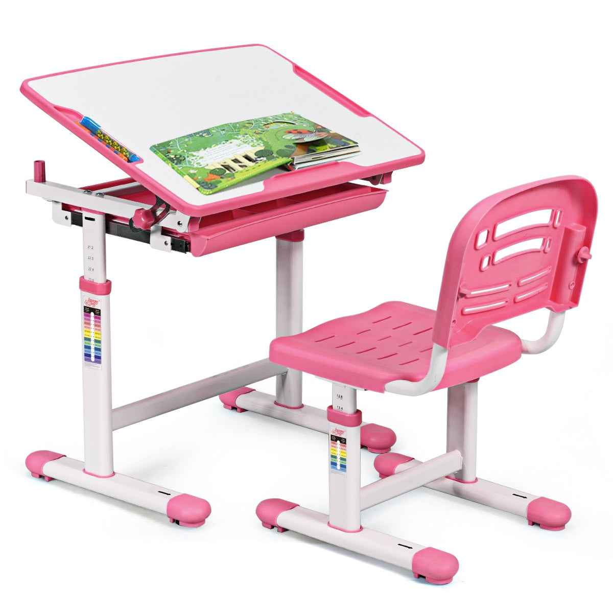 Tiltable children's desk, youth desk, pink