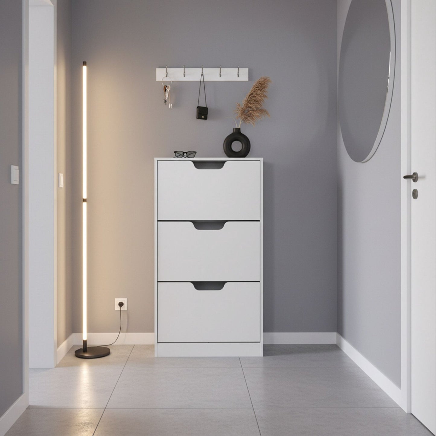 Tilting Shoe Cabinet with Adjustable Compartments
