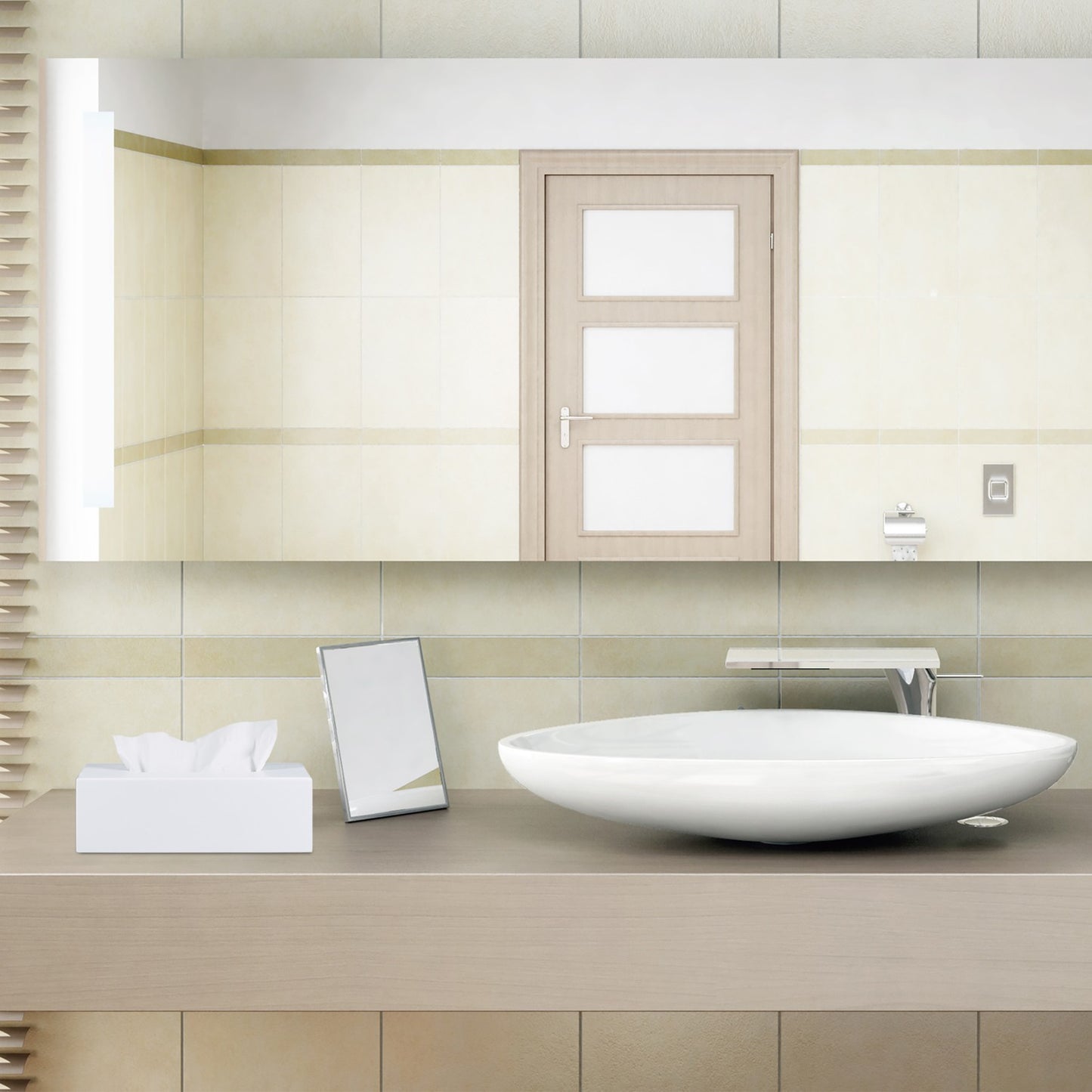 Tissue box for cosmetics Bamboo White