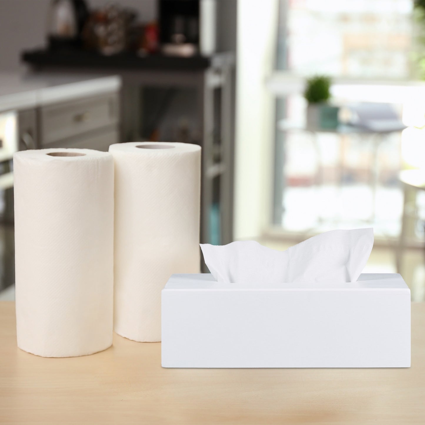 Tissue box for cosmetics Bamboo White