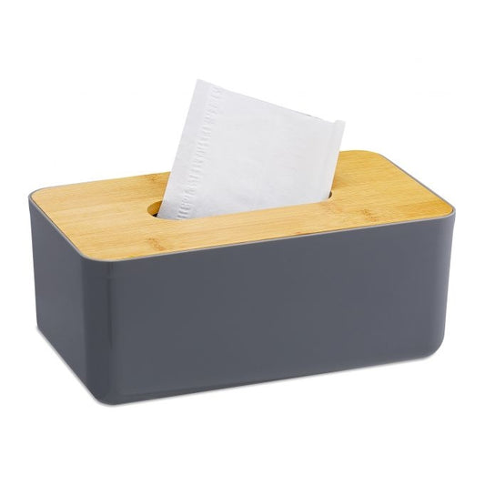 Tissue box with bamboo lid