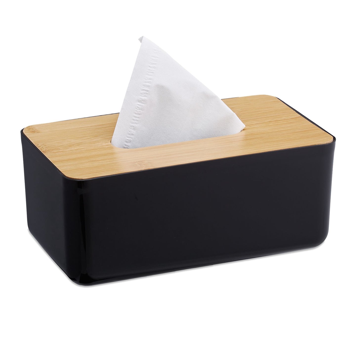 Tissue box with bamboo lid