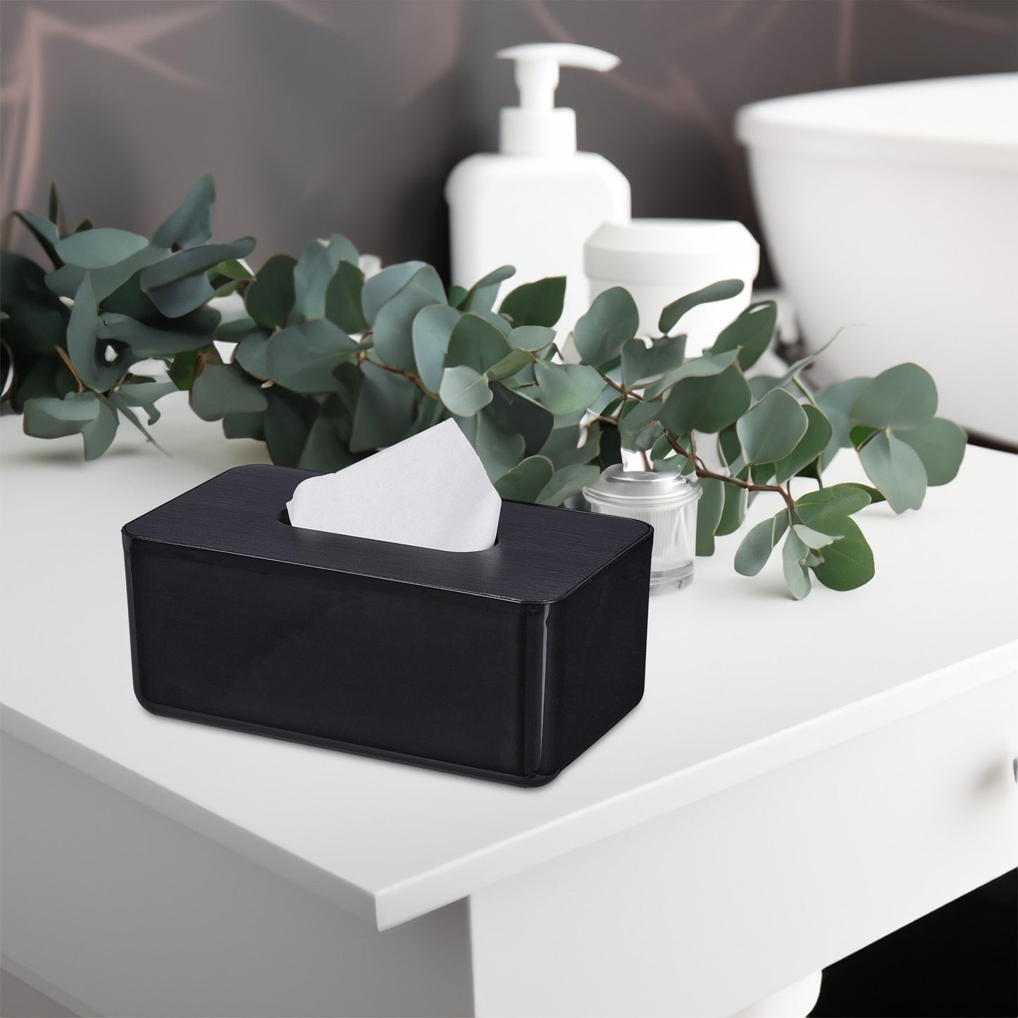 Tissue box with bamboo lid