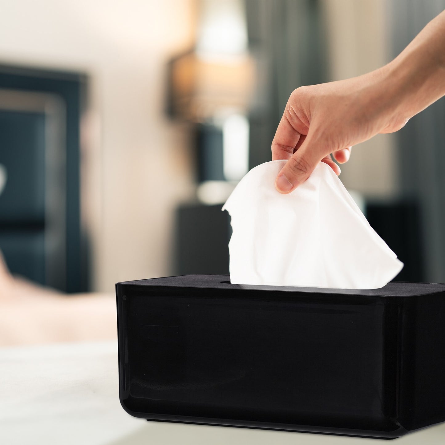 Tissue box with bamboo lid