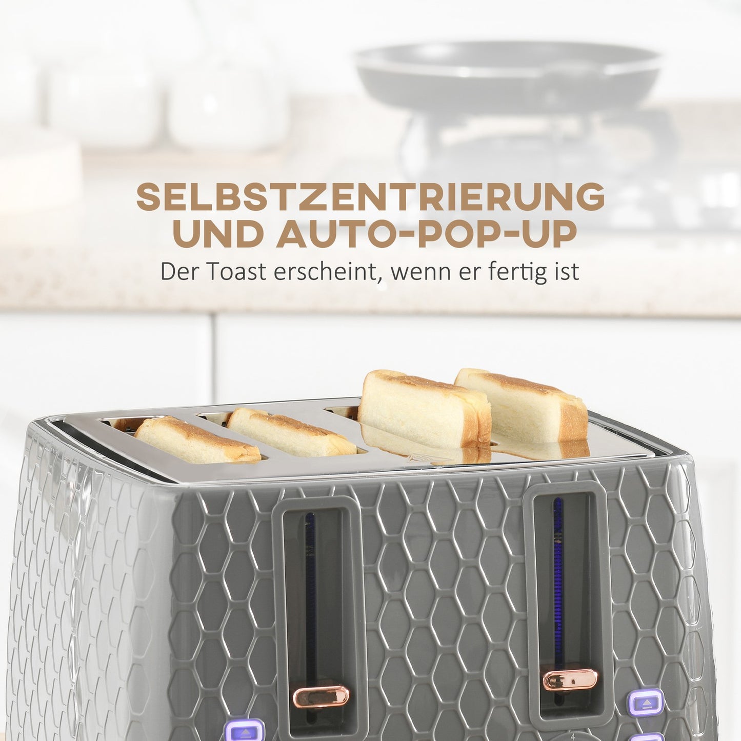 Toaster & Kettle Set, 1.7L, 4-Slice, Grey Plastic