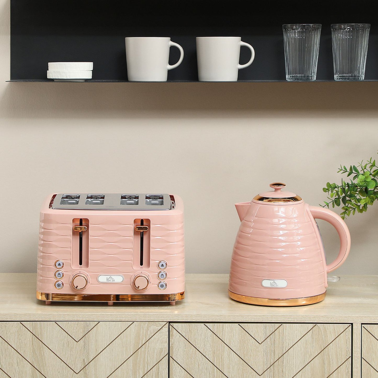 Toaster and Kettle Set, 7 Browning Levels, Pink