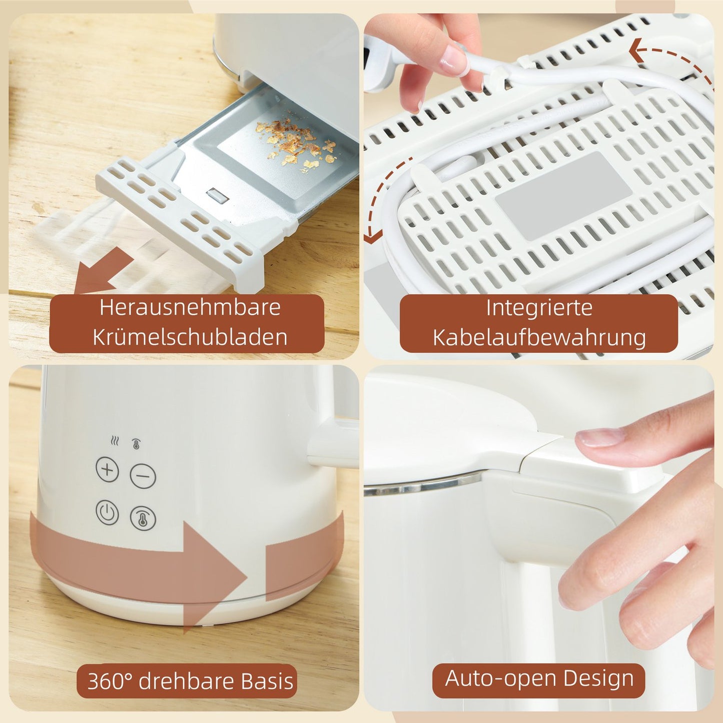 Toaster and Kettle Set, 7 Browning Levels, Stainless Steel