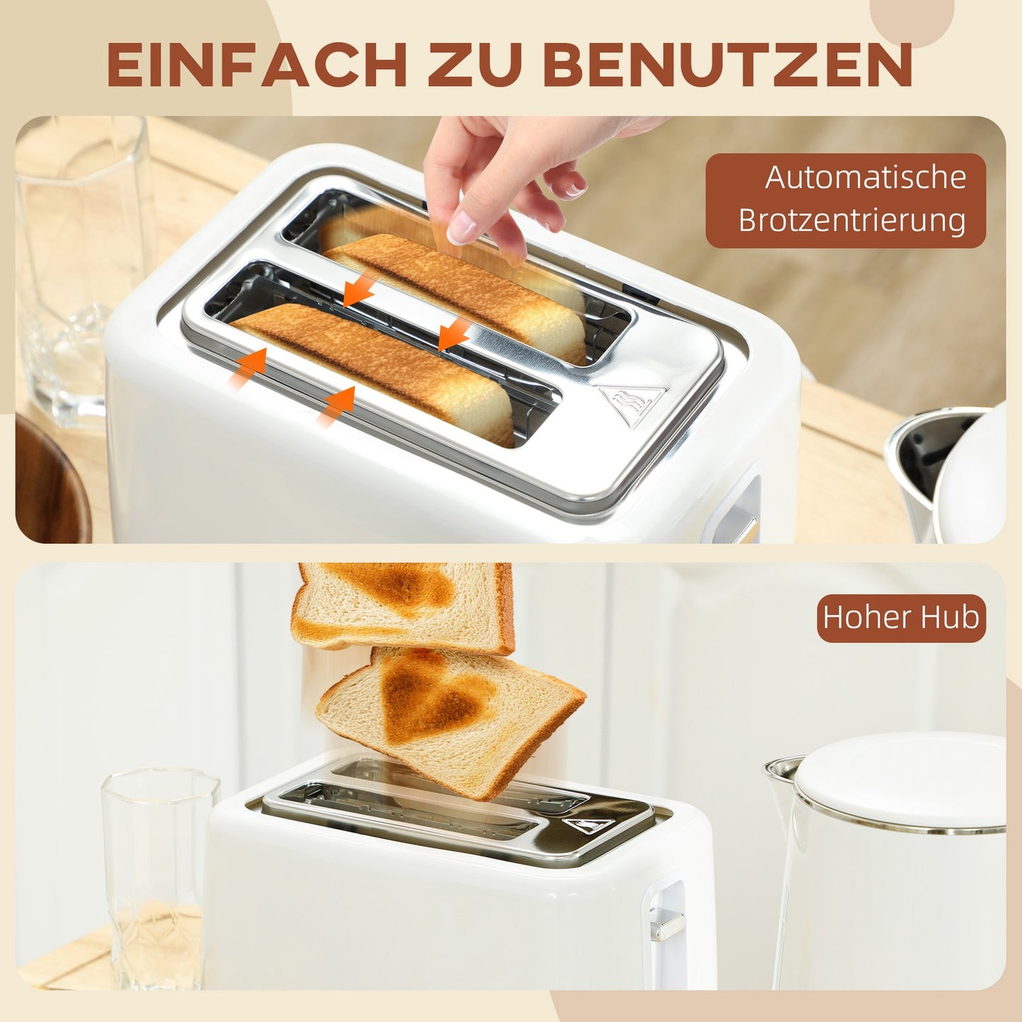 Toaster and Kettle Set, 7 Browning Levels, Stainless Steel