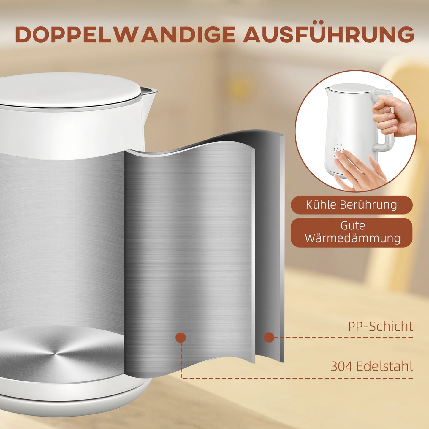 Toaster and Kettle Set, 7 Browning Levels, Stainless Steel