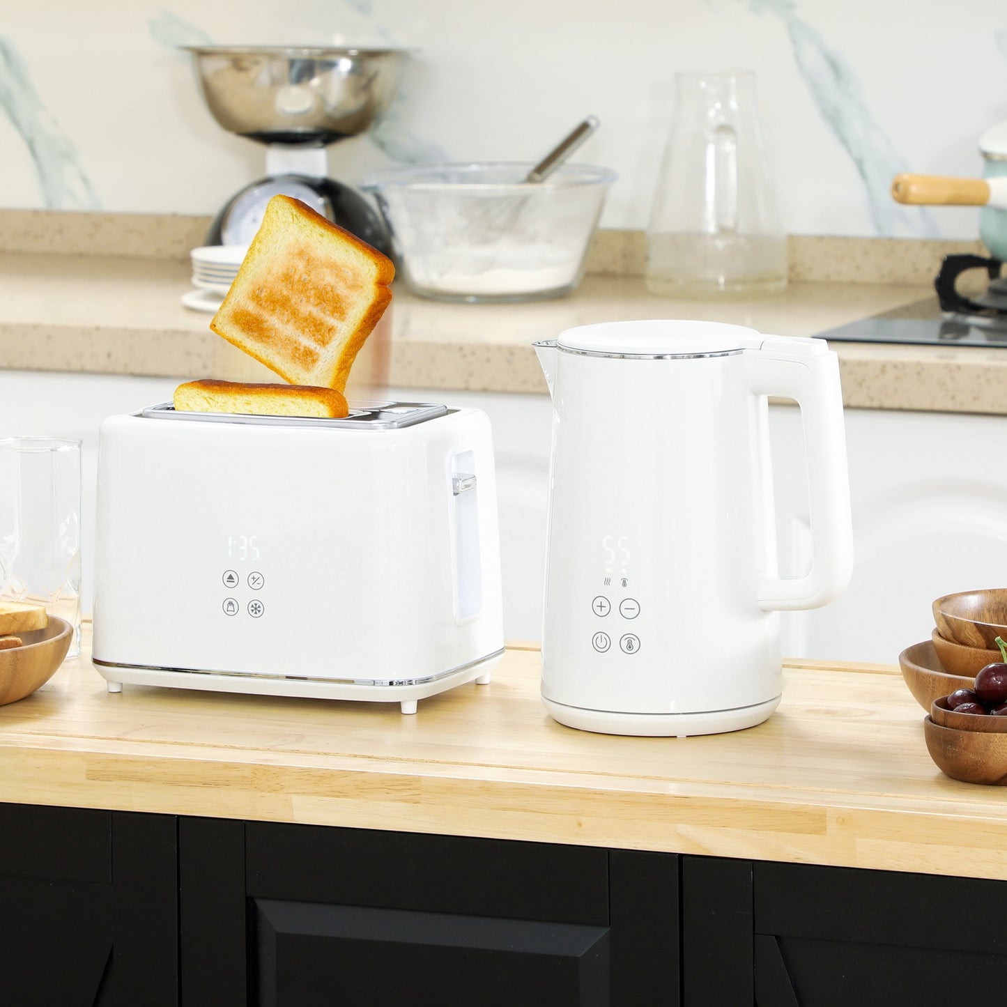 Toaster and Kettle Set, 7 Browning Levels, Stainless Steel