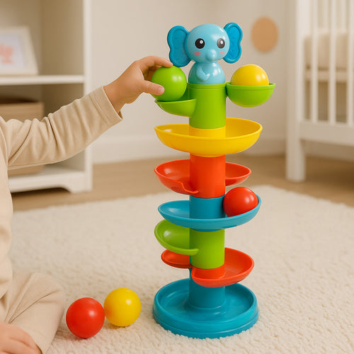 Toddler Ball Tower with Spiral Slide, 6 Balls, 18m+