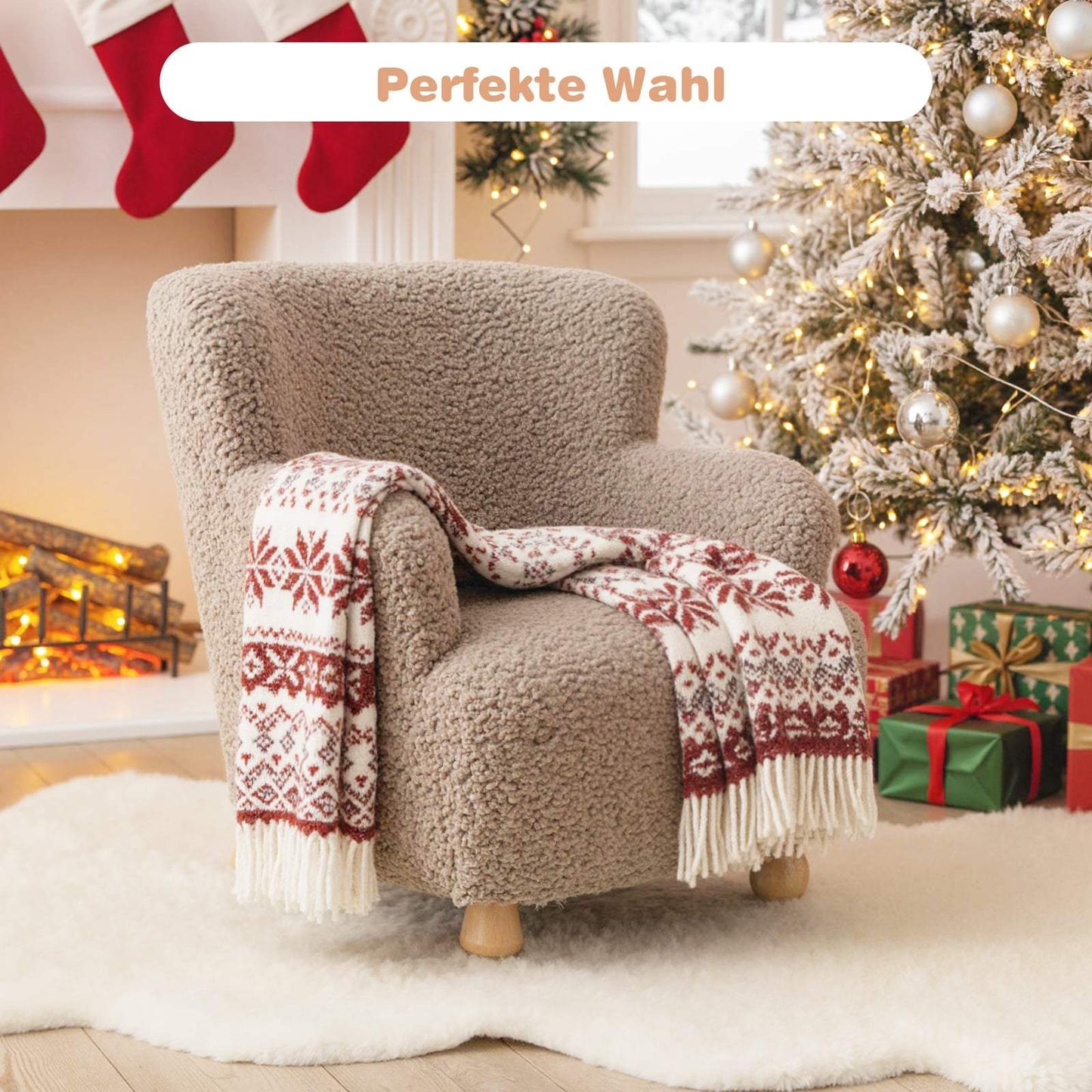 Toddler Chair with Backrest & Wood Legs, Brown, 52x50x53 cm