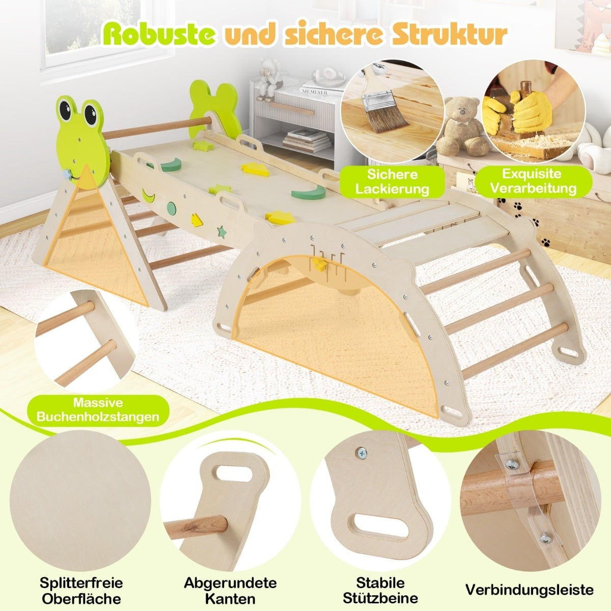 Toddler Climbing Set with Slide, Arch & Ramp – Natural Wood