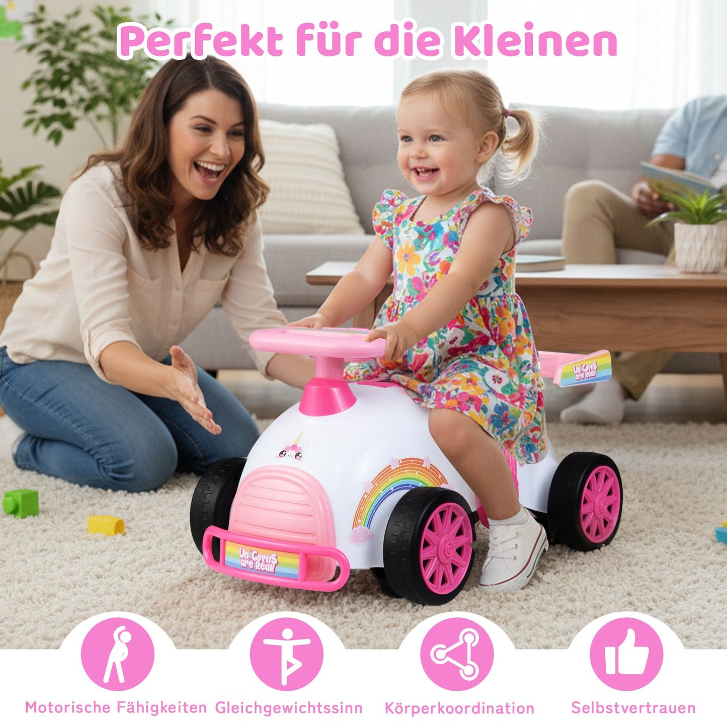 Toddler Ride-On Car with Music & Storage – Unicorn Theme