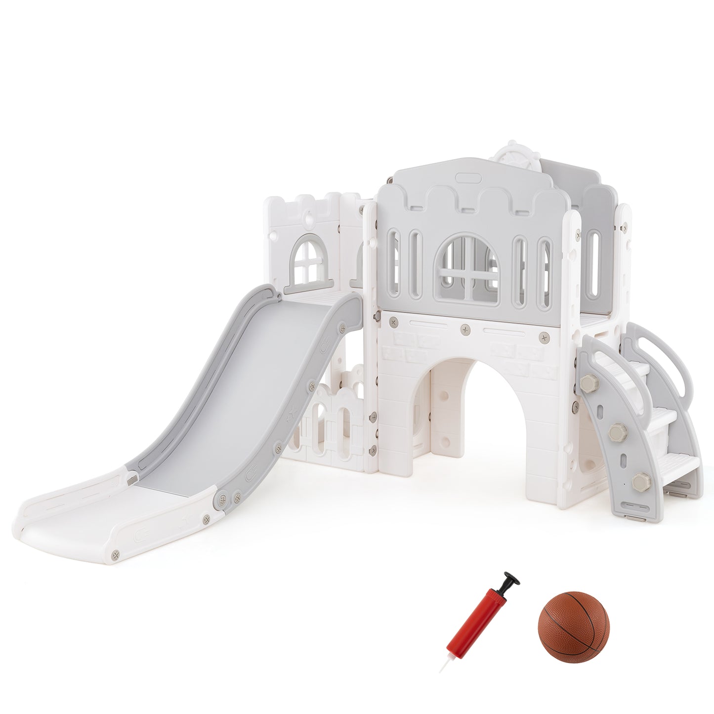 Toddler Slide 9-in-1 Playset with Basketball & Tunnel