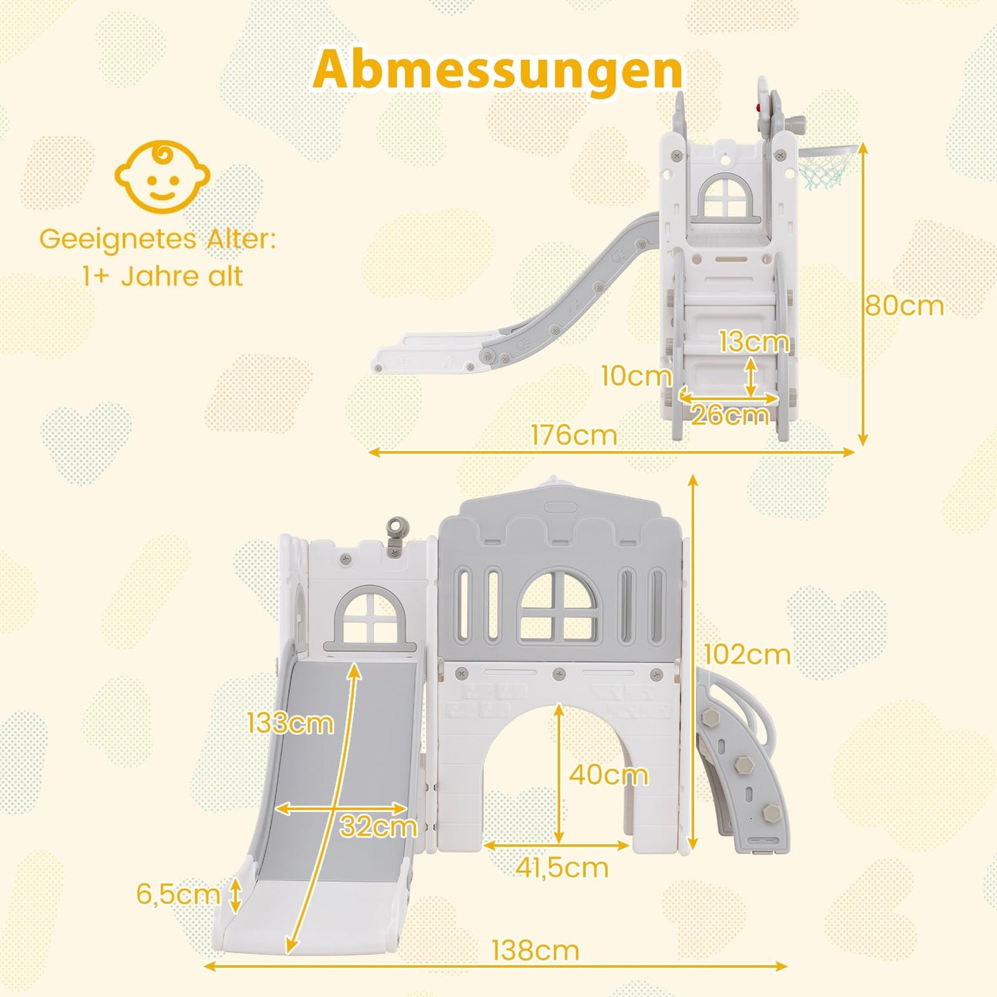 Toddler Slide 9-in-1 Playset with Basketball & Tunnel