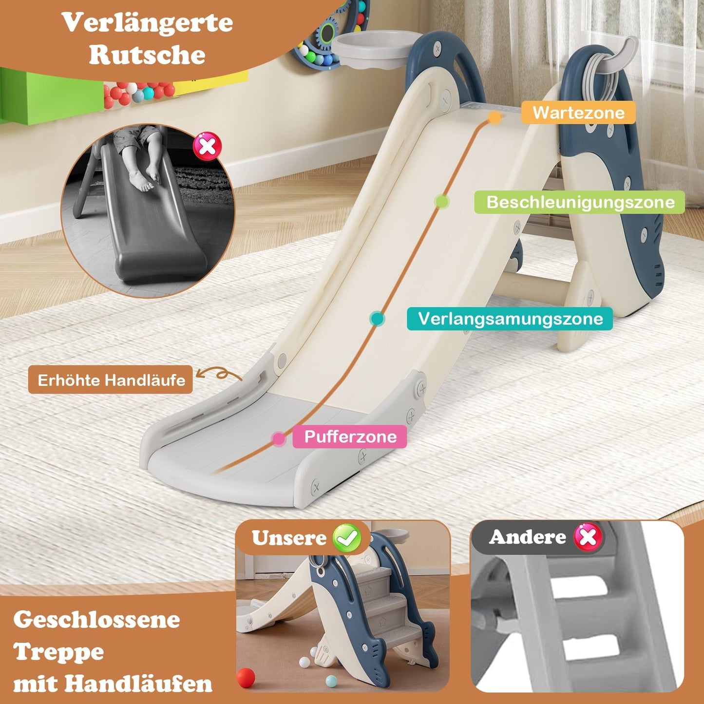 Toddler Slide Set with Basketball & Ring Toss, Foldable