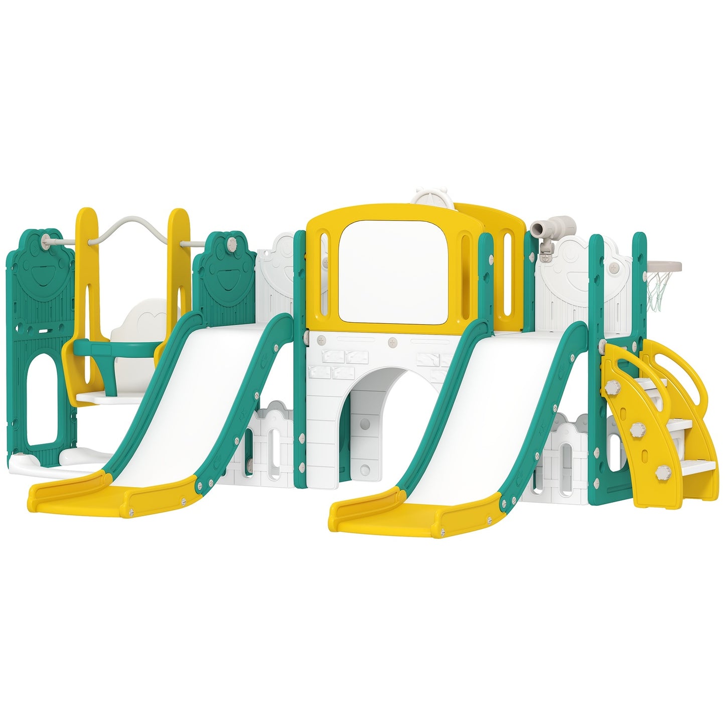 Toddler Slide and Swing Set with Basketball Hoop, Yellow/Green