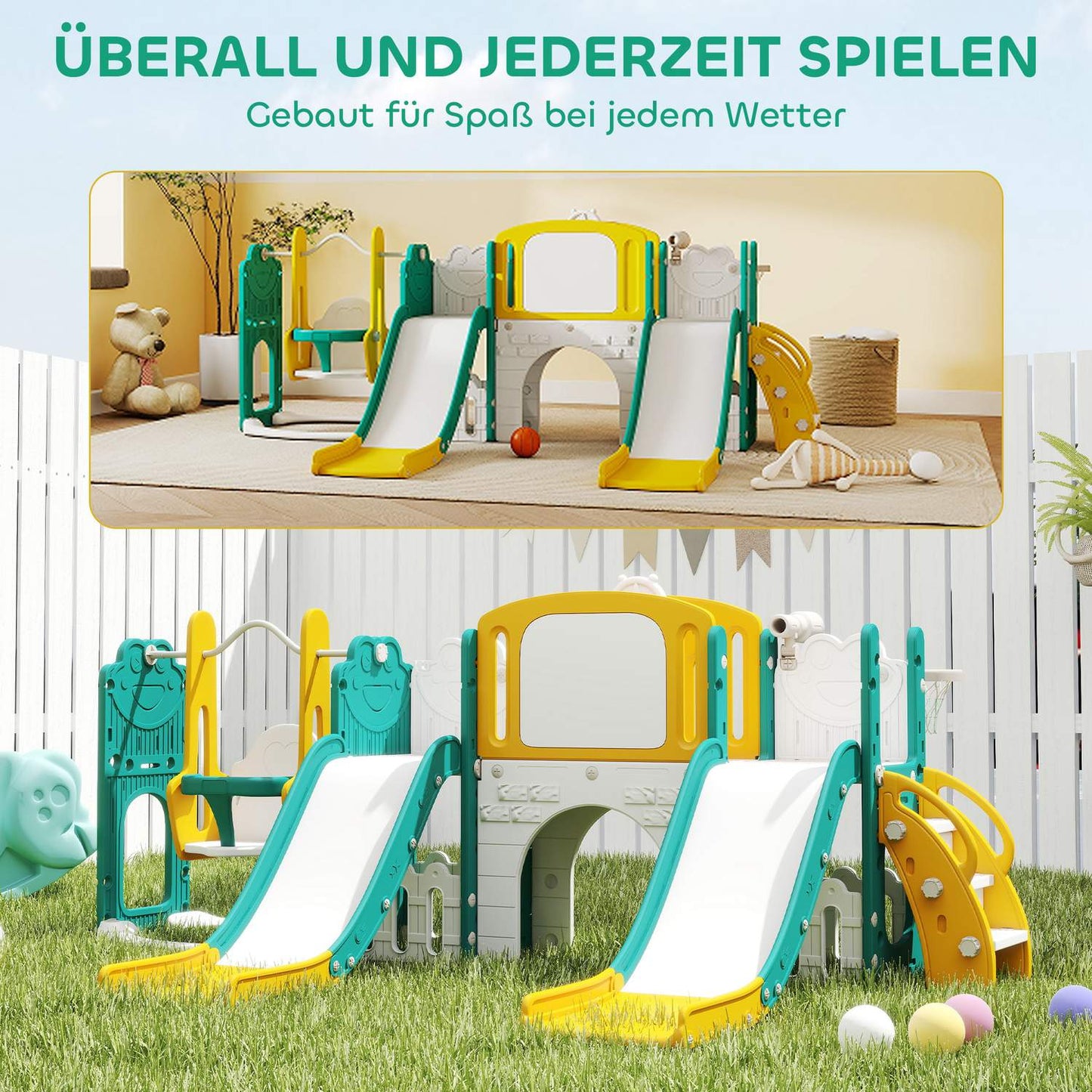 Toddler Slide and Swing Set with Basketball Hoop, Yellow/Green