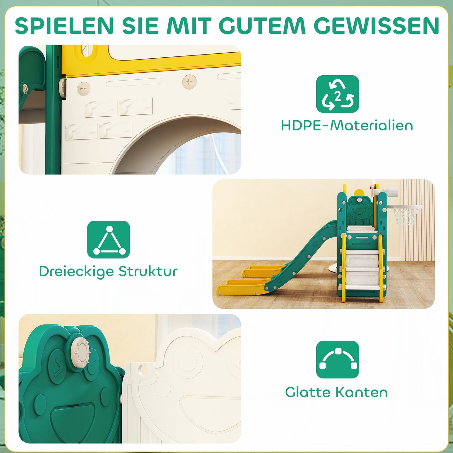 Toddler Slide and Swing Set with Basketball Hoop, Yellow/Green