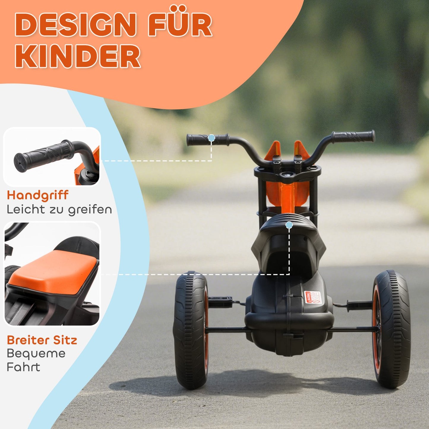 Toddler Tricycle with Pedals, Steel Frame, Orange, 18-36 Months