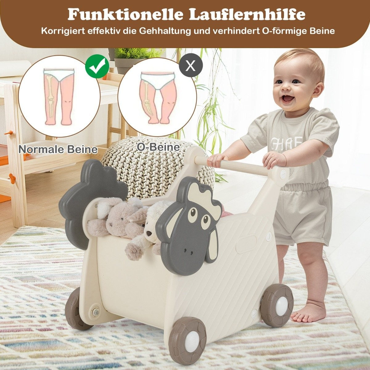 Toddler Walker with 18L Storage, Sheep Design, 4 Wheels