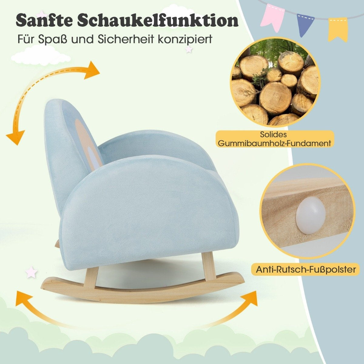 Toddler rocking chair children's upholstered rocker with solid rubber tree frame 50 x 46 x 45 cm blue