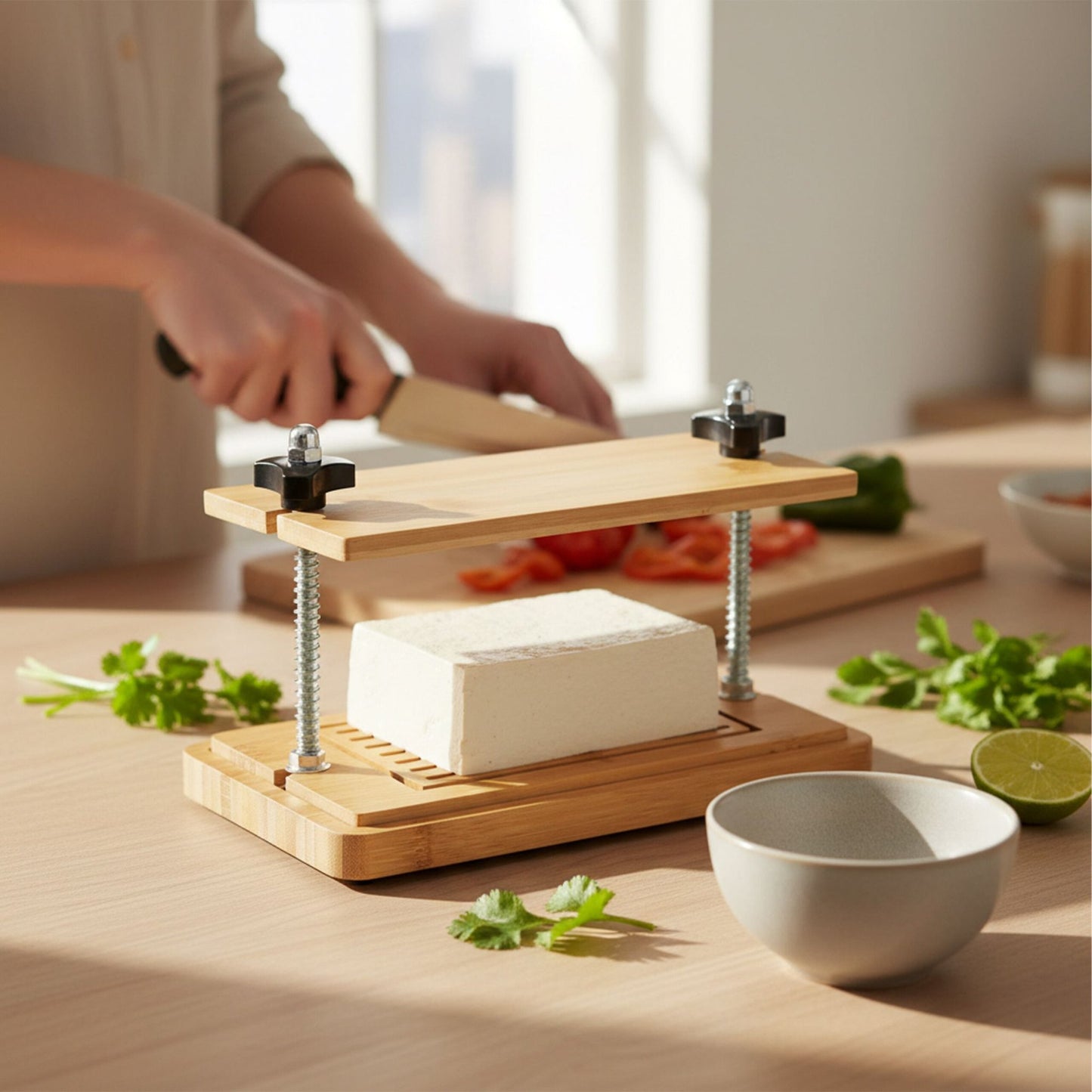 Tofu Press, Bamboo & Stainless Steel, Adjustable