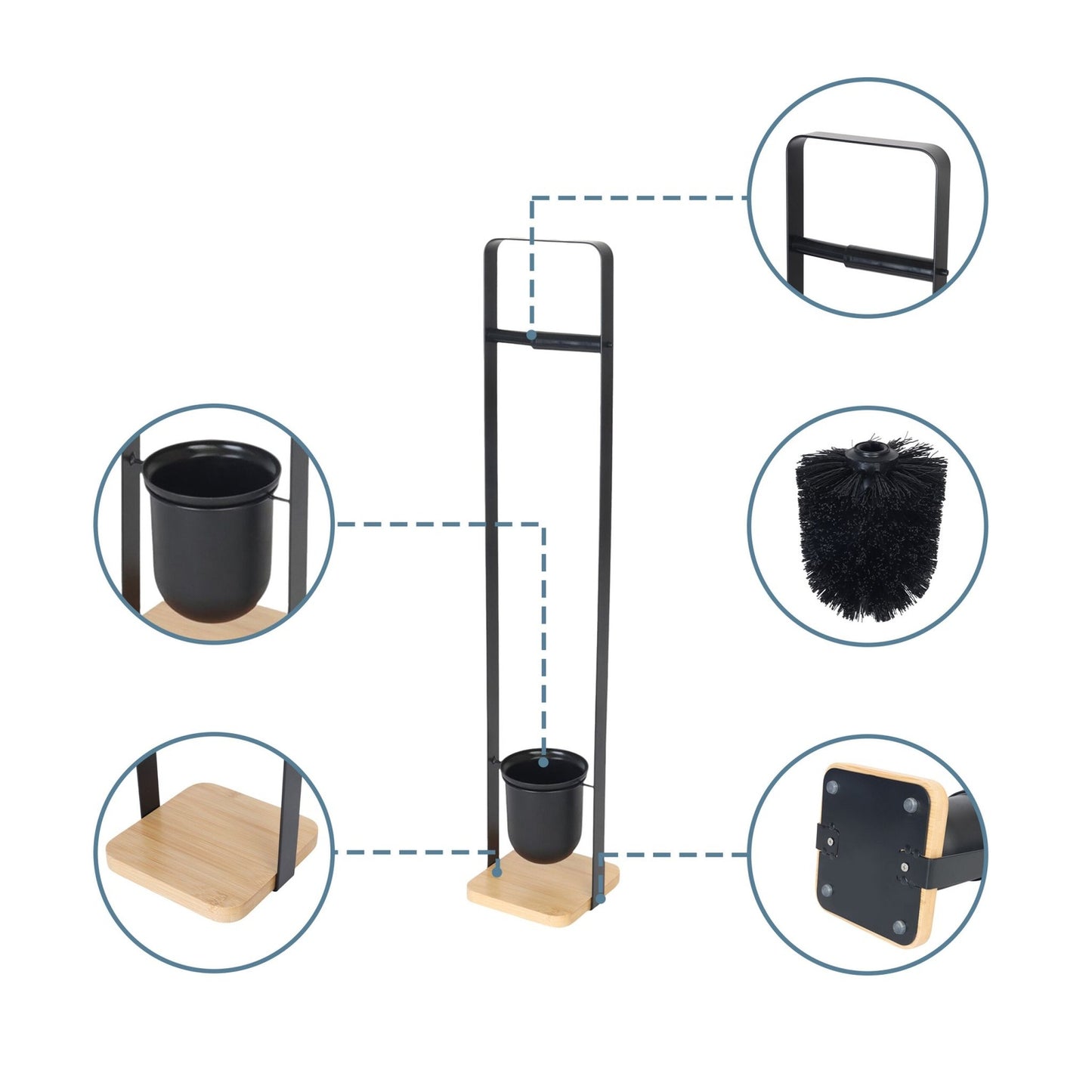 Toilet Brush and Paper Holder with Bamboo Base