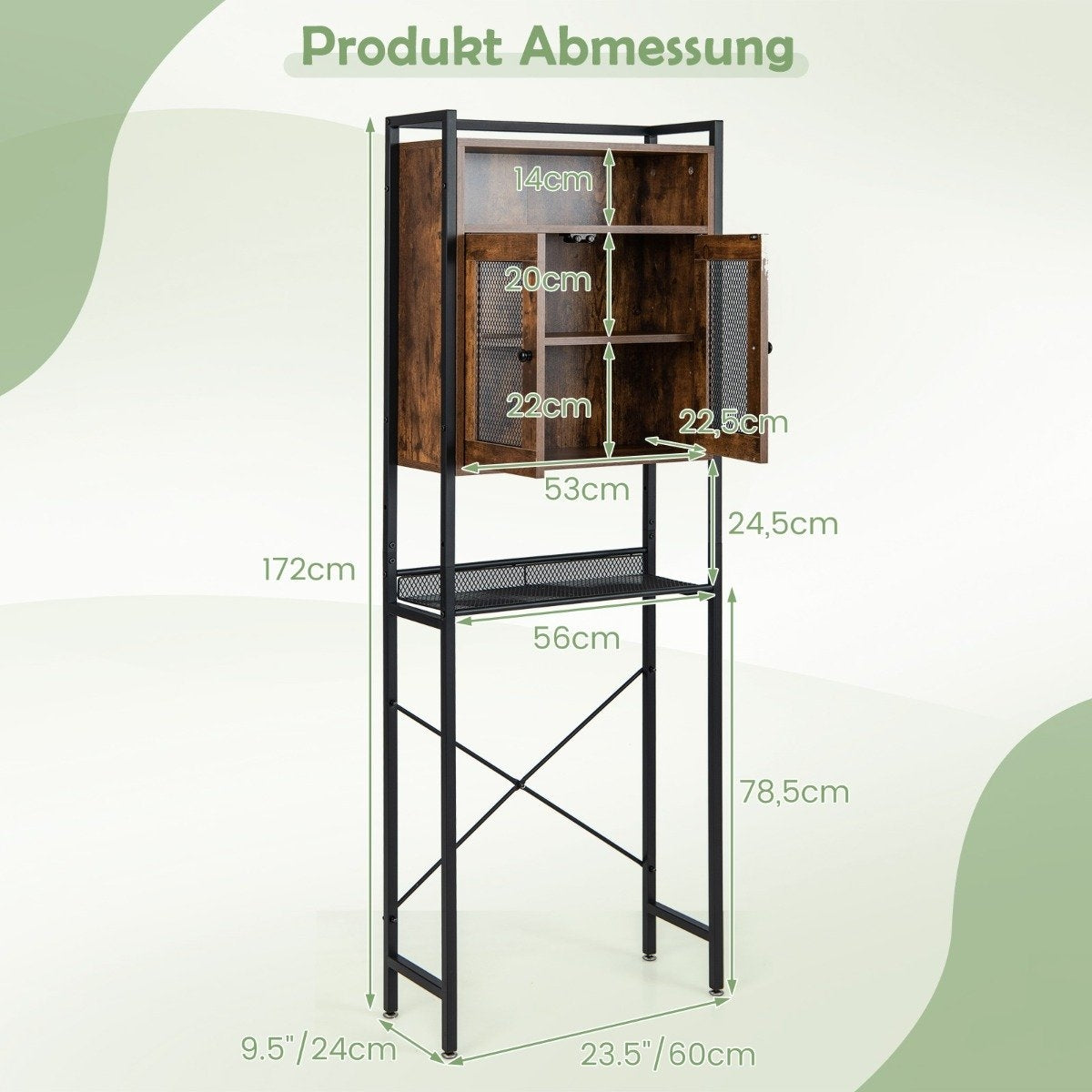 Toilet Cabinet with Double Door Bathroom Shelf Washing Machine Shelf 60 x 24 x 172 cm Brown