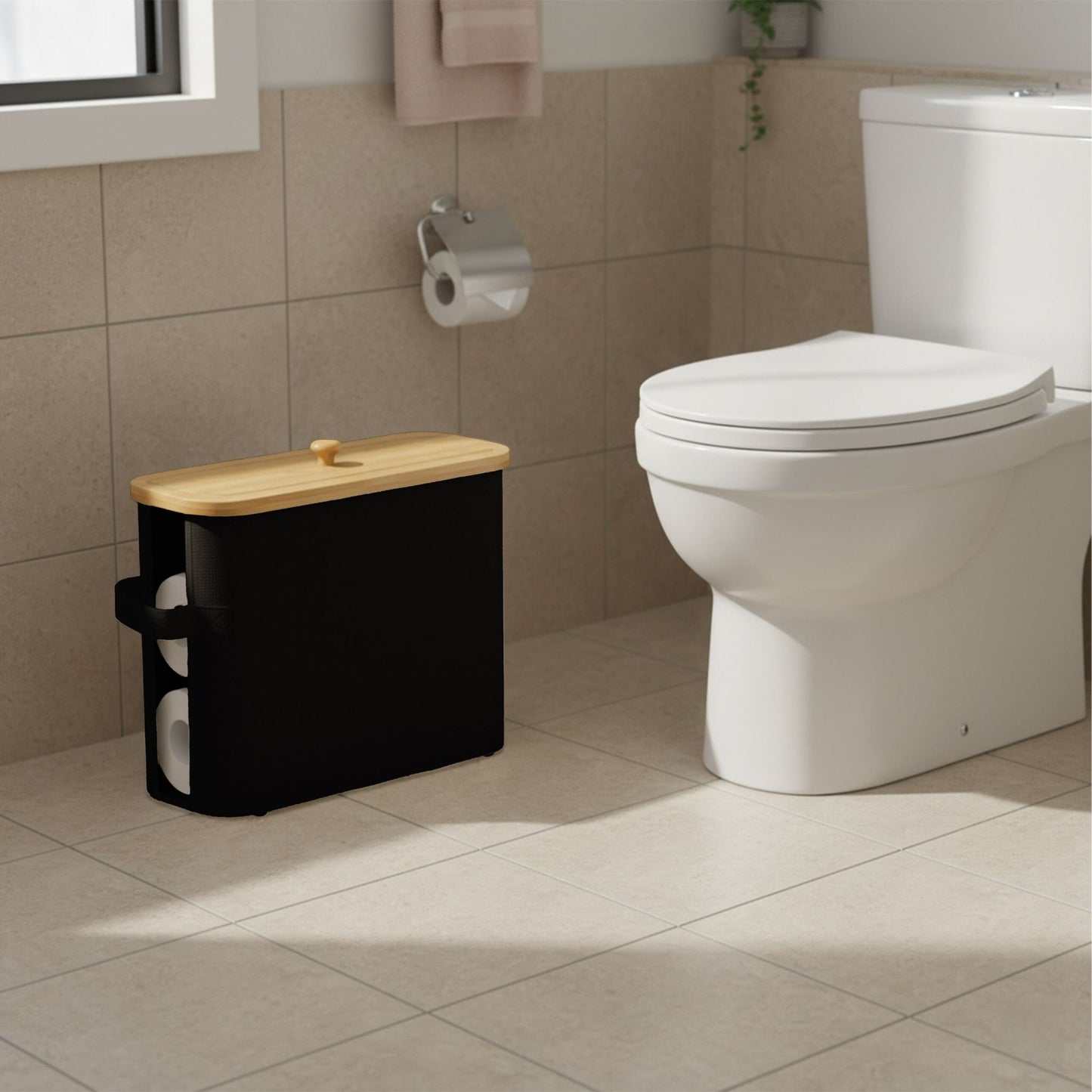 Toilet Paper Holder, Square Fabric, Holds 12 Rolls