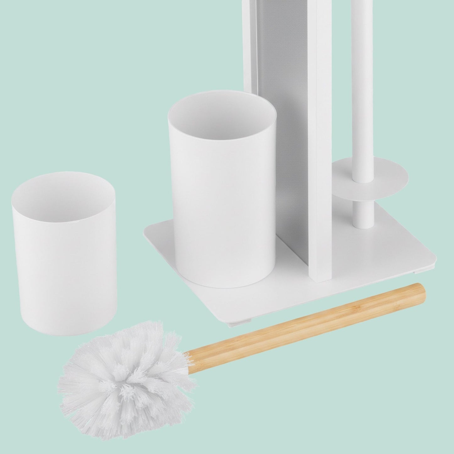 Toilet Paper Holder with Shelf – Metal & Bamboo