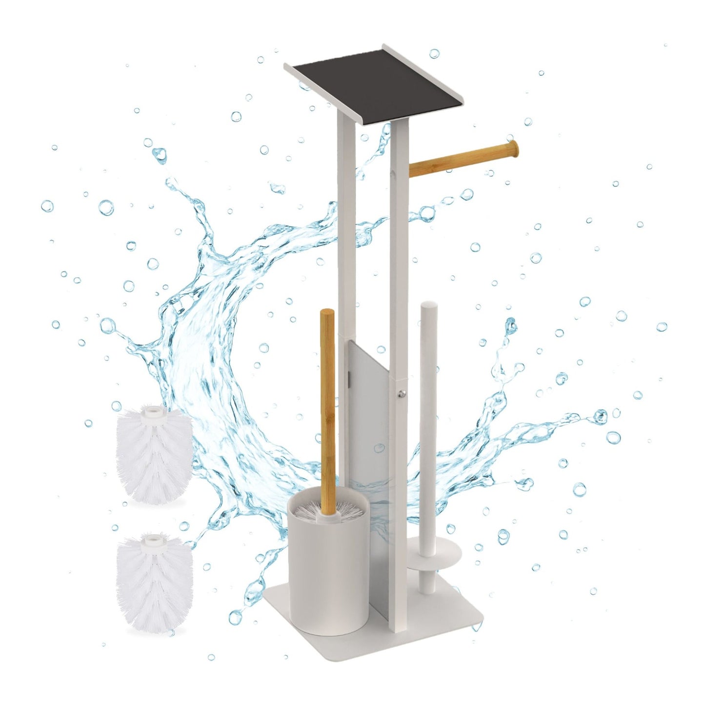 Toilet Paper Holder with Shelf – Metal & Bamboo