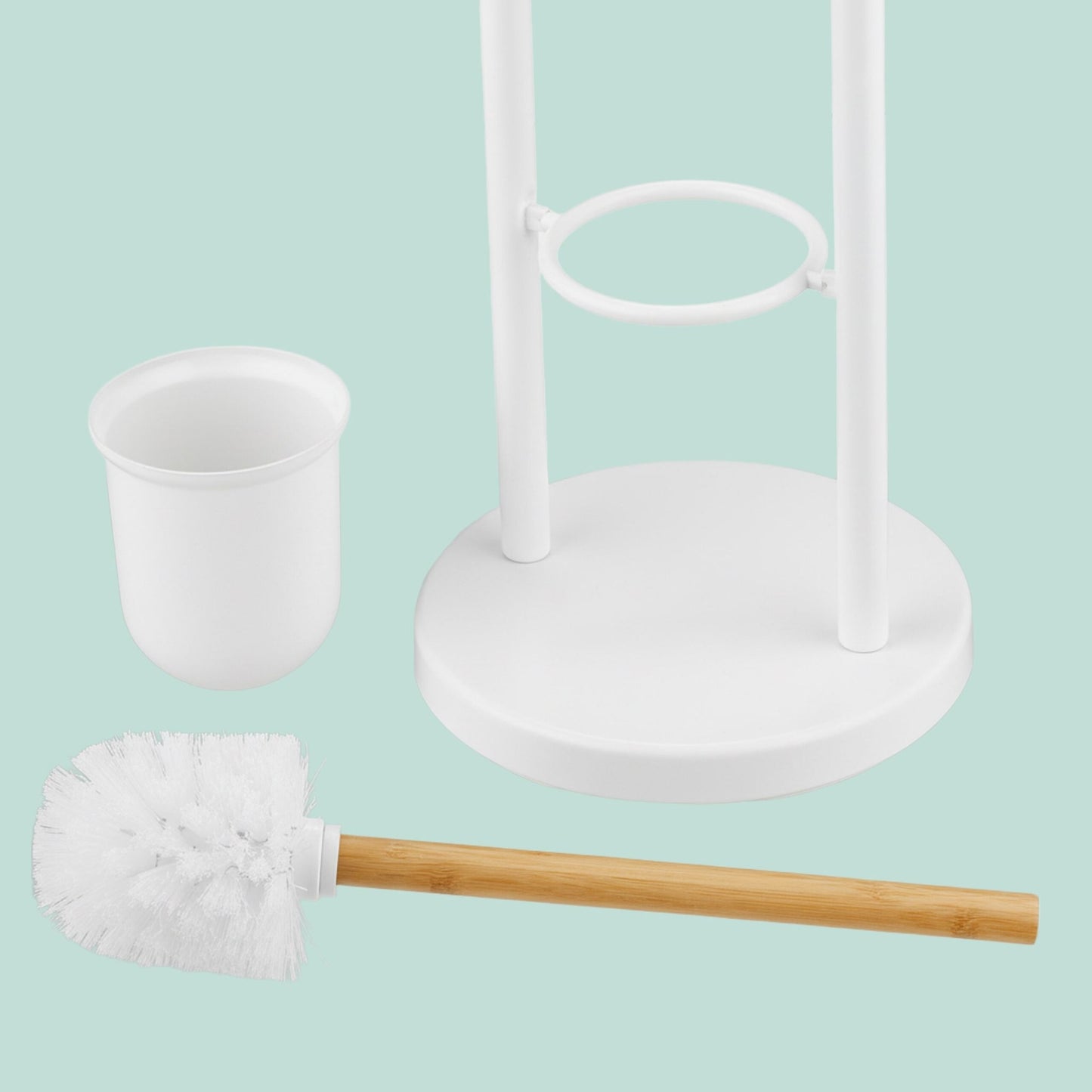 Toilet Paper Holder with Shelf – Metal and Bamboo