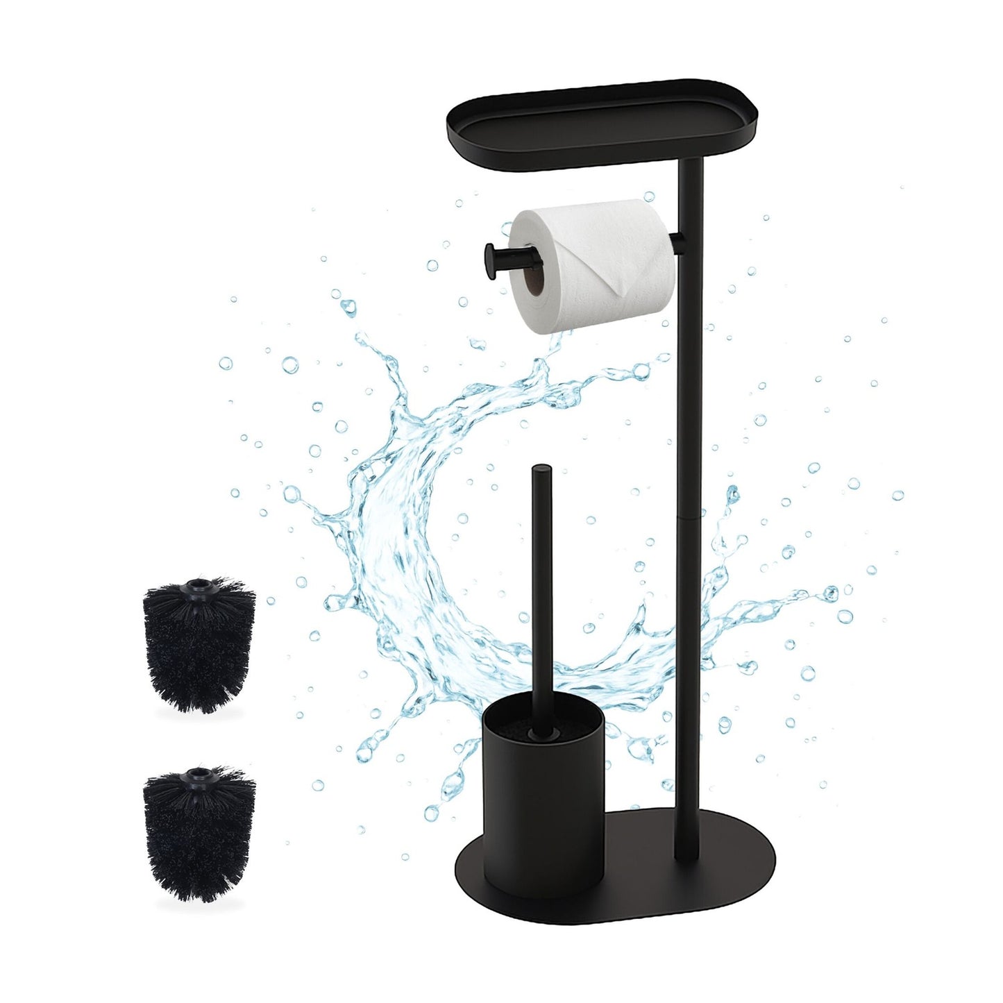 Toilet Paper Holder with Shelf and Brush