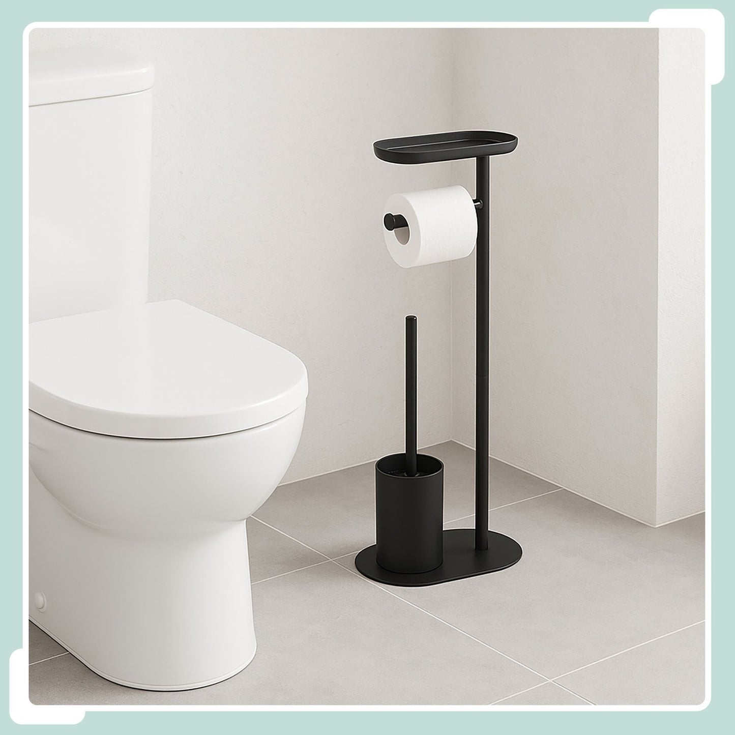 Toilet Paper Holder with Shelf and Brush