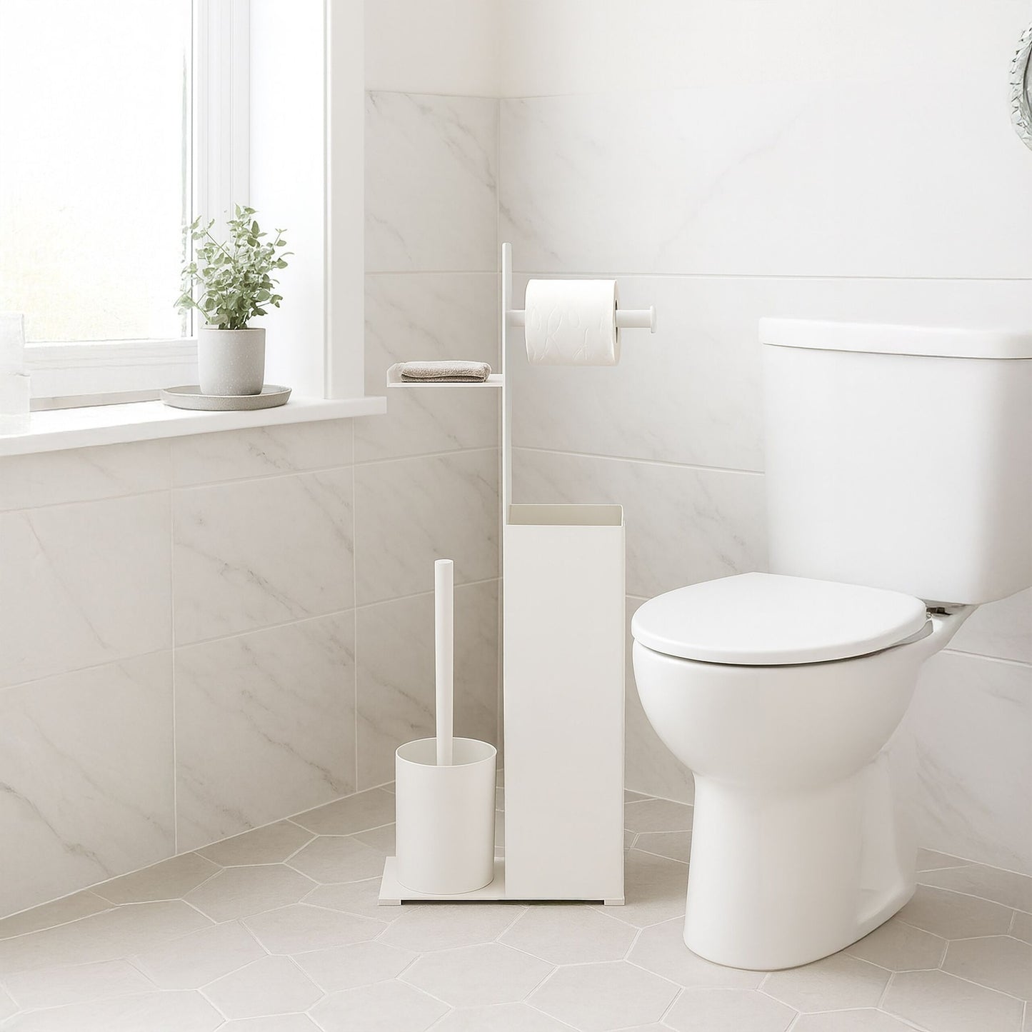 Toilet Paper Holder with Spare Roll and Brush Stand