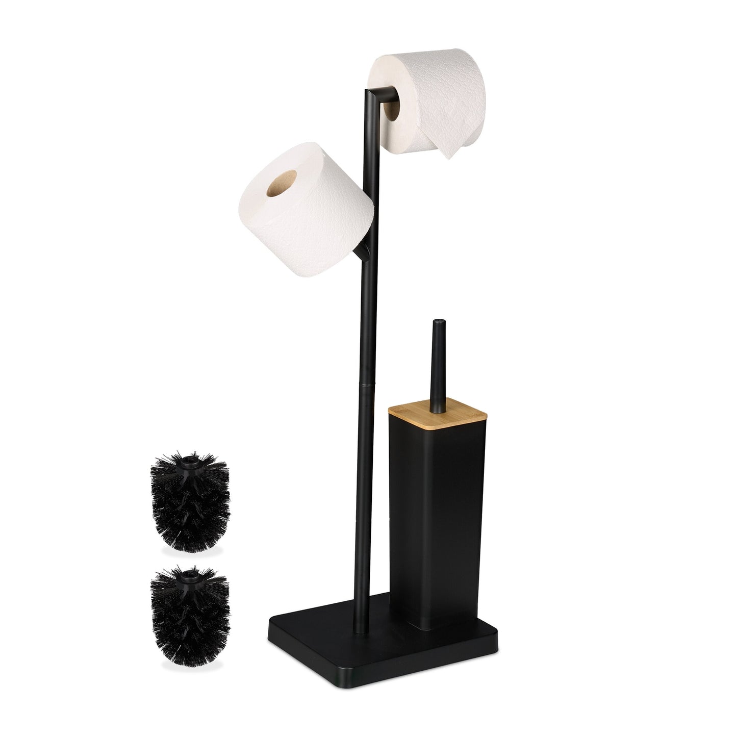 Toilet Roll Holder & Brush Set, Bamboo & Steel