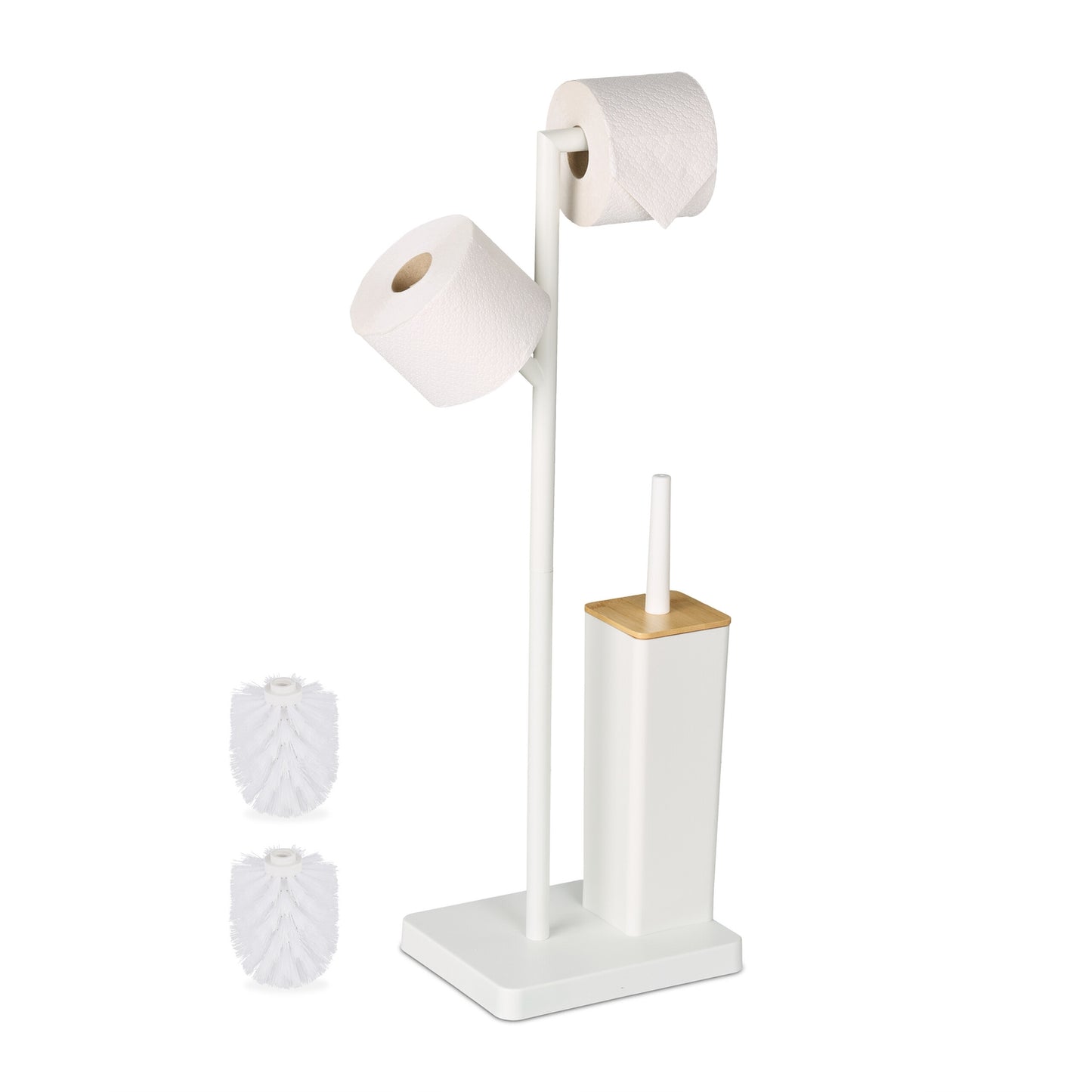 Toilet Roll Holder & Brush Set, Bamboo & Steel