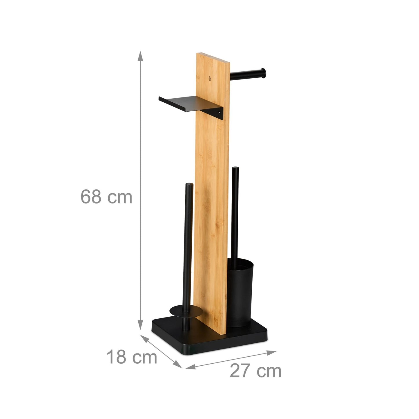Toilet Roll Holder & Brush Set with Bamboo Shelf