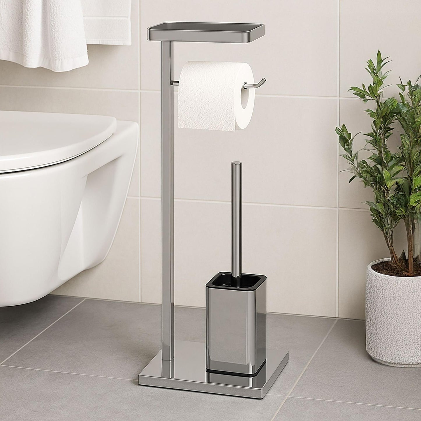 Toilet Roll Holder Set with Brush and Shelf