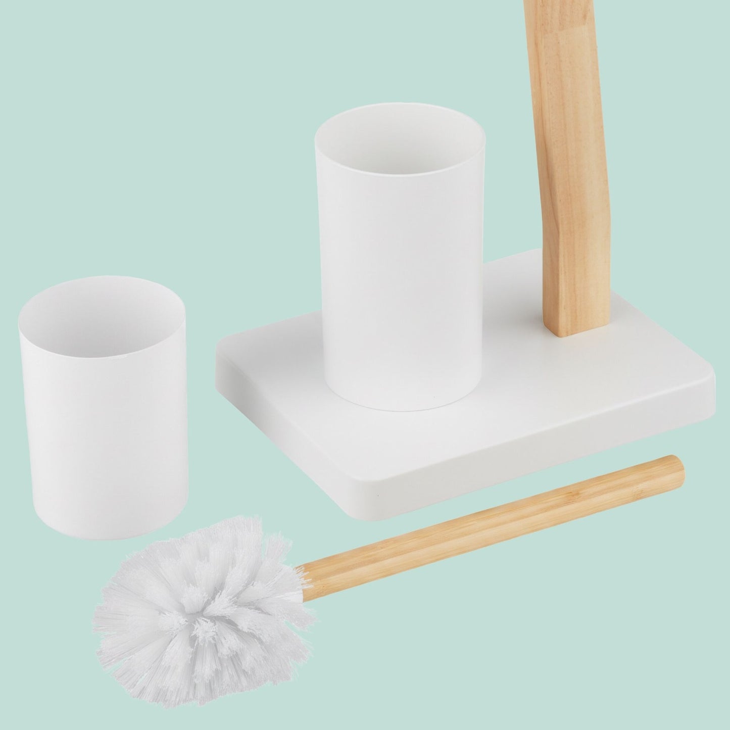 Toilet Roll Holder and Brush Set, Wood and Metal
