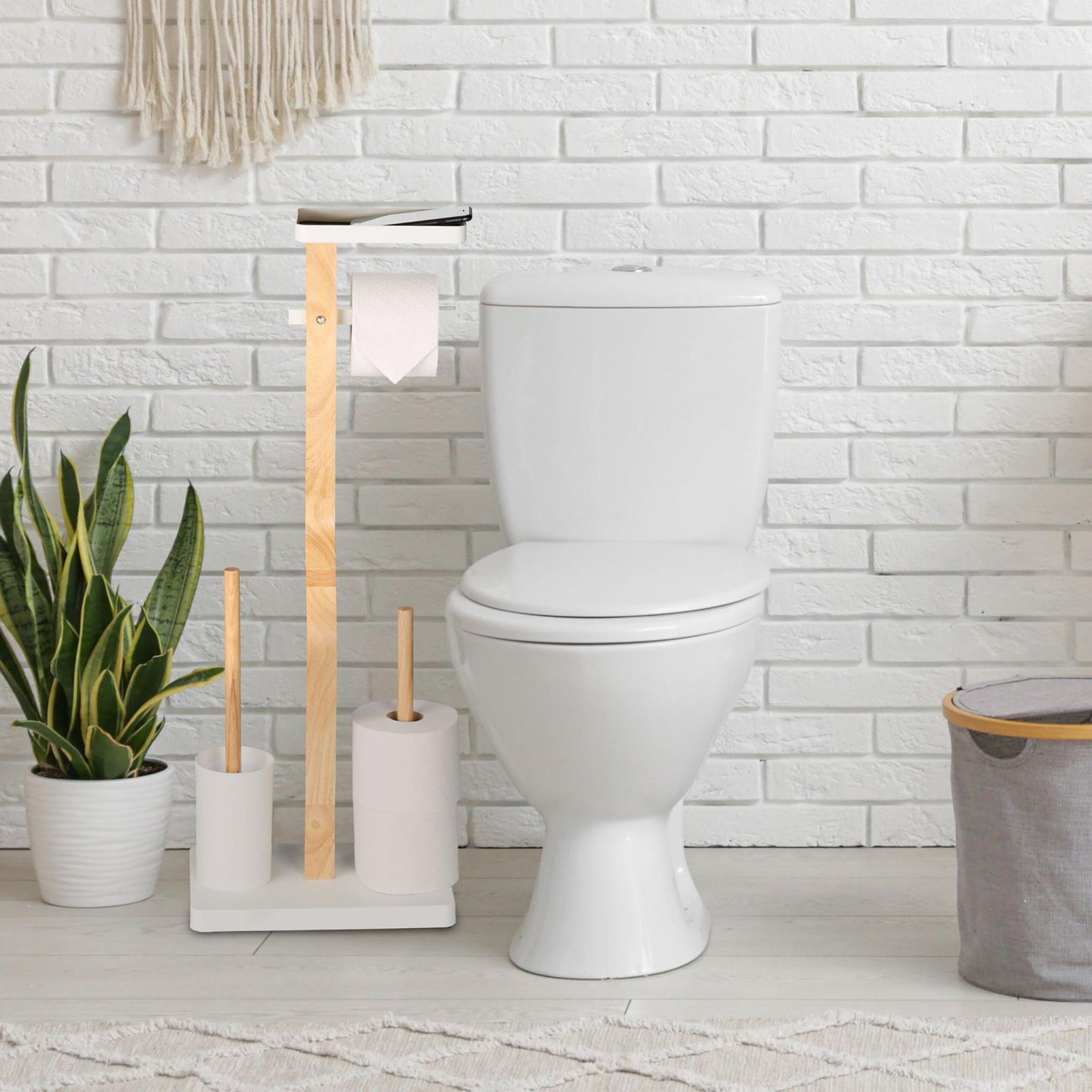 Toilet Roll Holder and Brush Set with Shelf