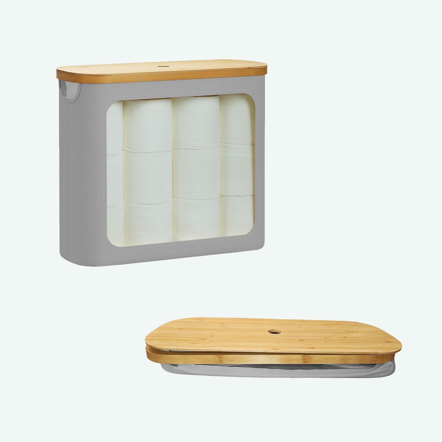 Toilet Roll Holder with Bamboo Lid, Holds 12 Rolls