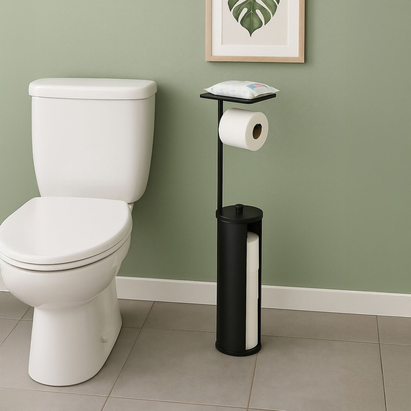 Toilet Roll Holder with Shelf – Holds 4 Rolls, Non-Slip